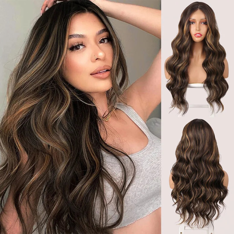 

Women Synthetic Long Wave Brown Blonde Full Cos Natural Looking Soft Wig