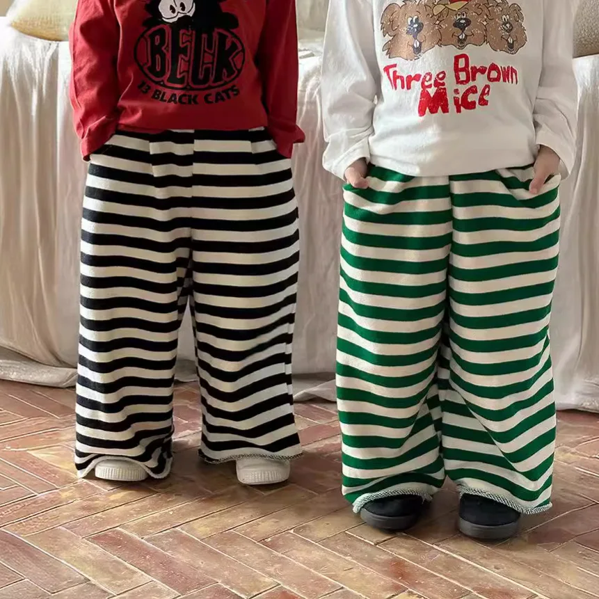 

Sweatpants Children Clothing Stripe Wide Leg Pants Autumn New Korean Simple Causal Long Loose Fashion 2024 Comformable