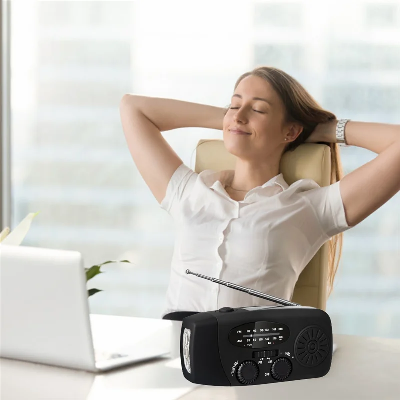 

AM/FM Emergency Weather Radio Hand Crank Solar Weather Radio Portable Power Bank With Solar Charging Battery-B12B