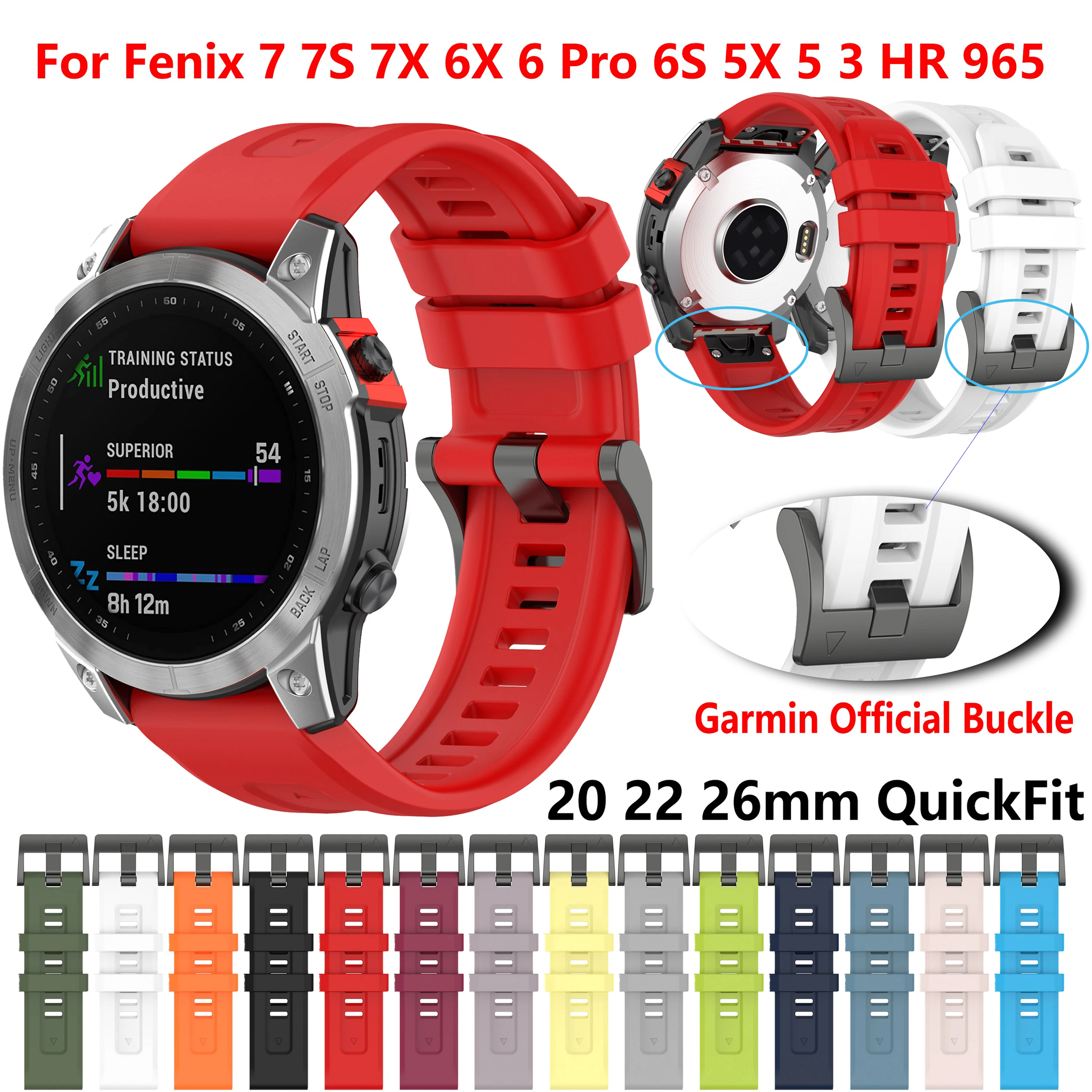 

20mm 22mm 26mm Quick Fit Watch Band Soft Silicone Strap For Garmin Fenix 7 7X Pro 6X 6 5X Fenix 8 E Epix Gen2 Smartwatches Bands