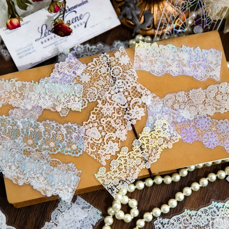 10Pieces Gold Bronzing Stickers Lace notes Collage Vintage Handbook Material Decorative backing Scrapbooking 11*11CM