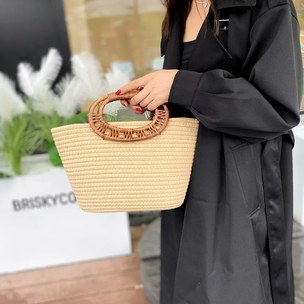 Summer Handwoven Tote Bag Rattan Weaving Beach Bags Ladies Large Capacity Woven Bucket Bag Fashion Handmade Women Shoulder Bags