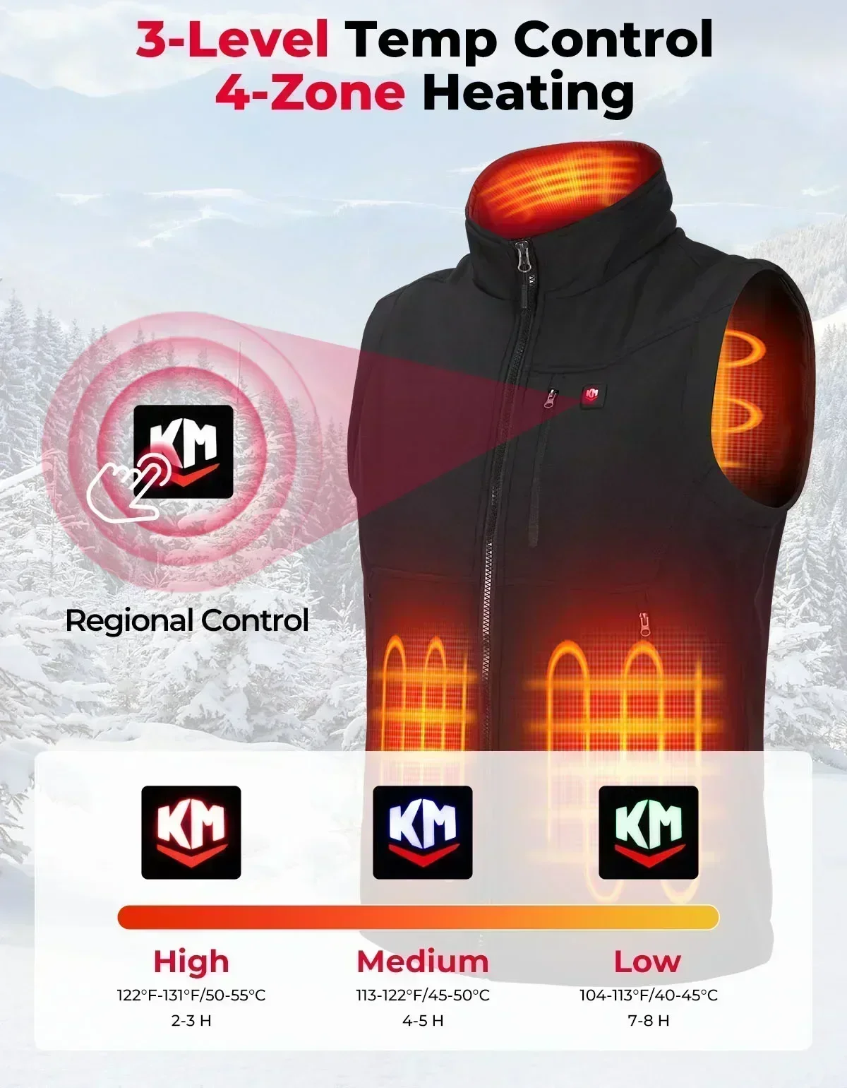 Heated Vest Men Women 6 Heating Areas Winter Warmer Jacket with 10000mAh Power Bank APP Control Keep Warm for Outdoor Sports