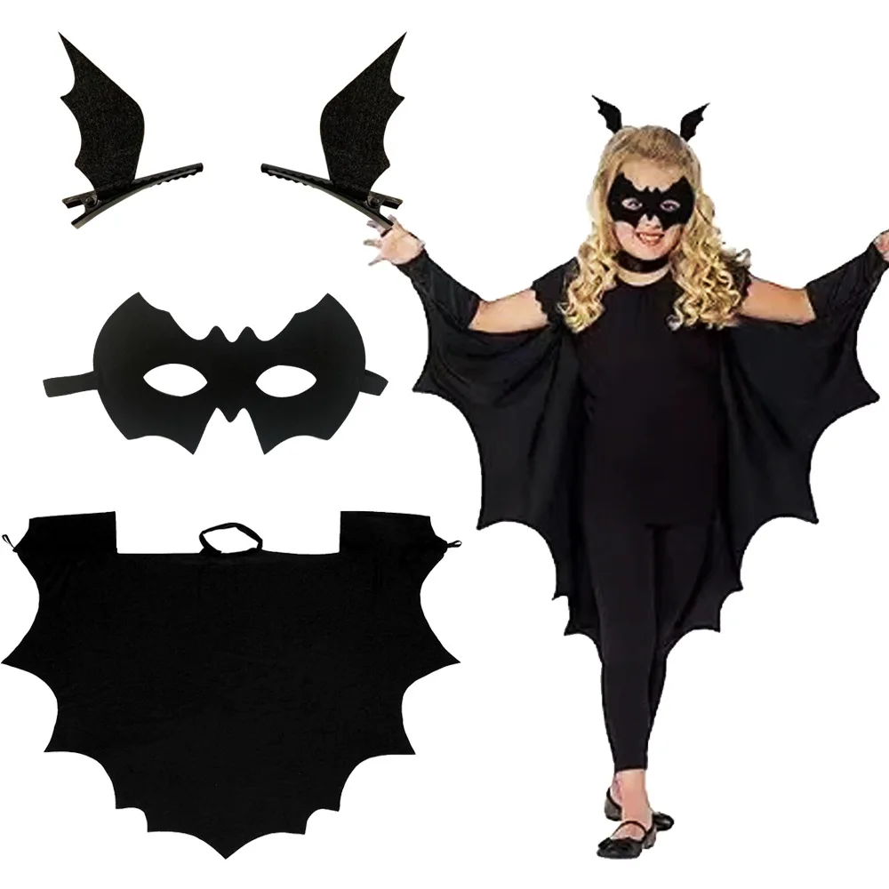 

Children Halloween Bat Costume Set Children's All-inclusive Black Robe with Headwear Eye Mask Bat Wings Ideal for Parties