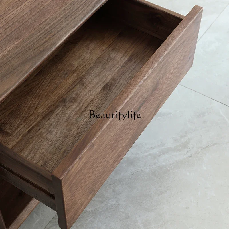 LNordic Solid Wood Bedside Table North America Black Walnut Modern Minimalist Small Chest of Drawers