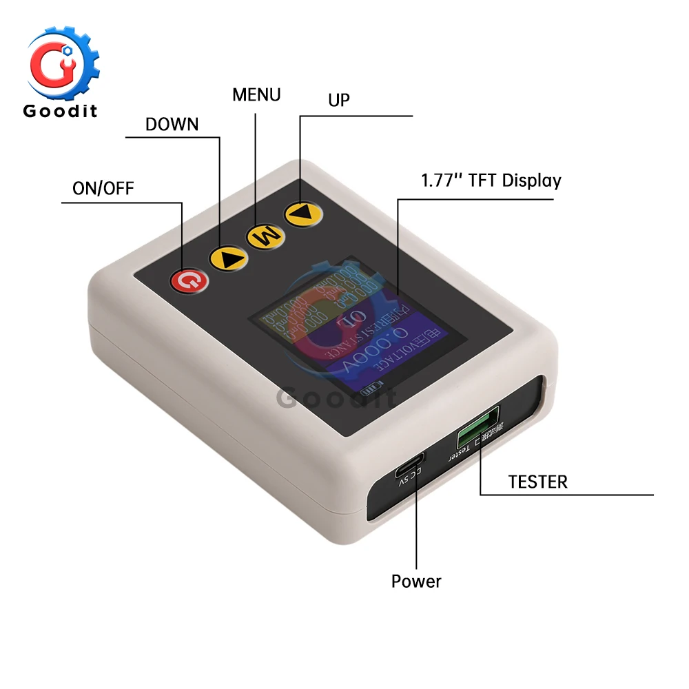 4-Wire DC5V High Precision Voltage Internal Resistance Tester 1.77″ TFT Display 0.1mΩ~20Ω 0.001V~45V Lithium Battery Test TS4520