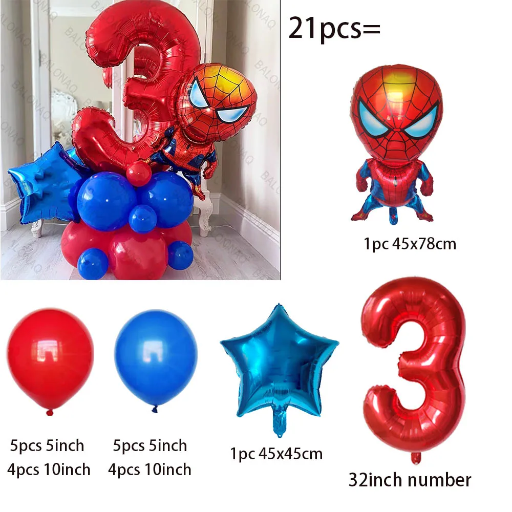 21pcs Super Hero Spiderman Foil Balloon Set children‘s Birthday Party Decoration Baby Shower Inflatable boys Toy Globos