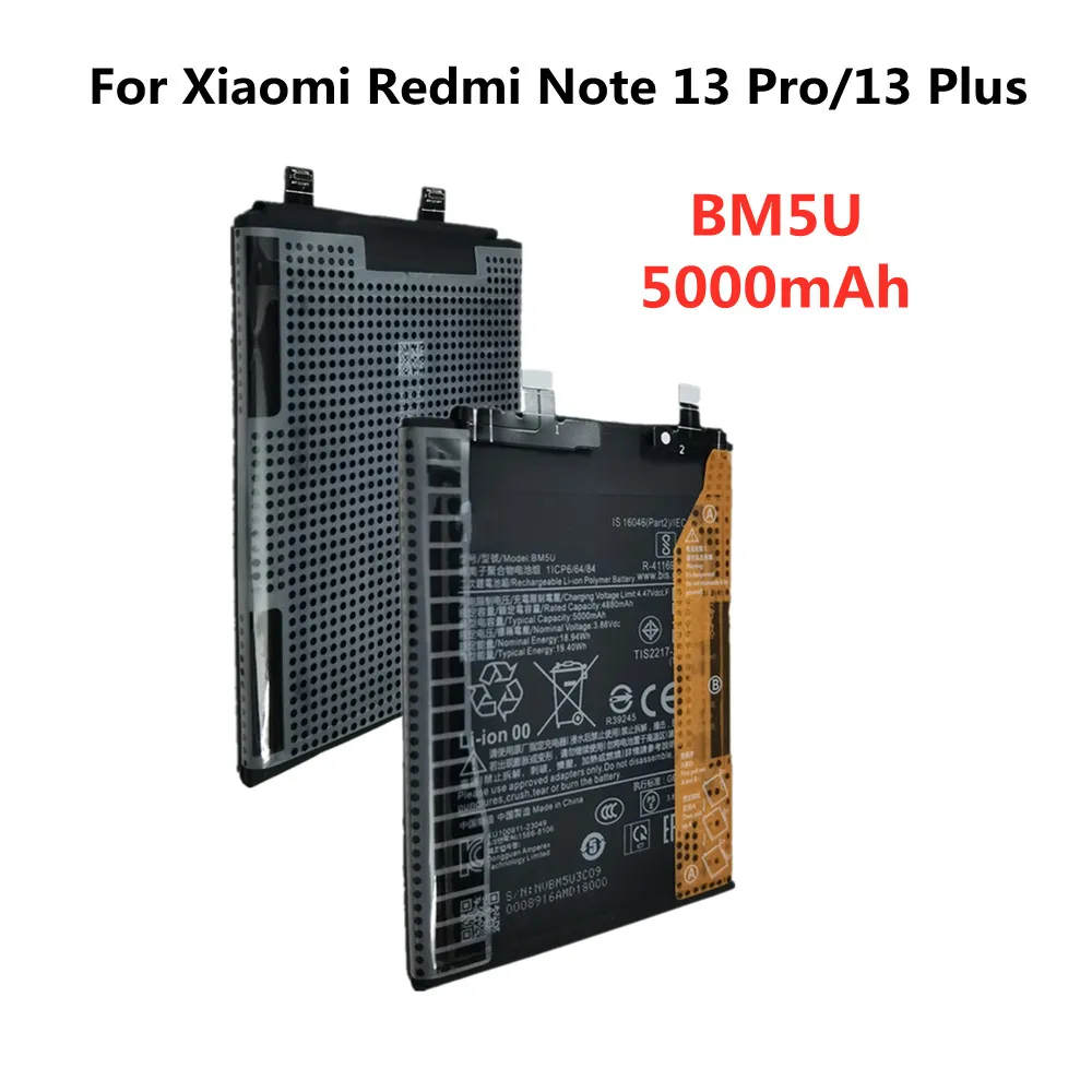 

Сменный аккумулятор BM5U емкостью 5000 мАч для Xiaomi Redmi Note 13 Plus/13 Pro/Note 13 Pro + аккумуляторы для телефона + бесплатные инструменты