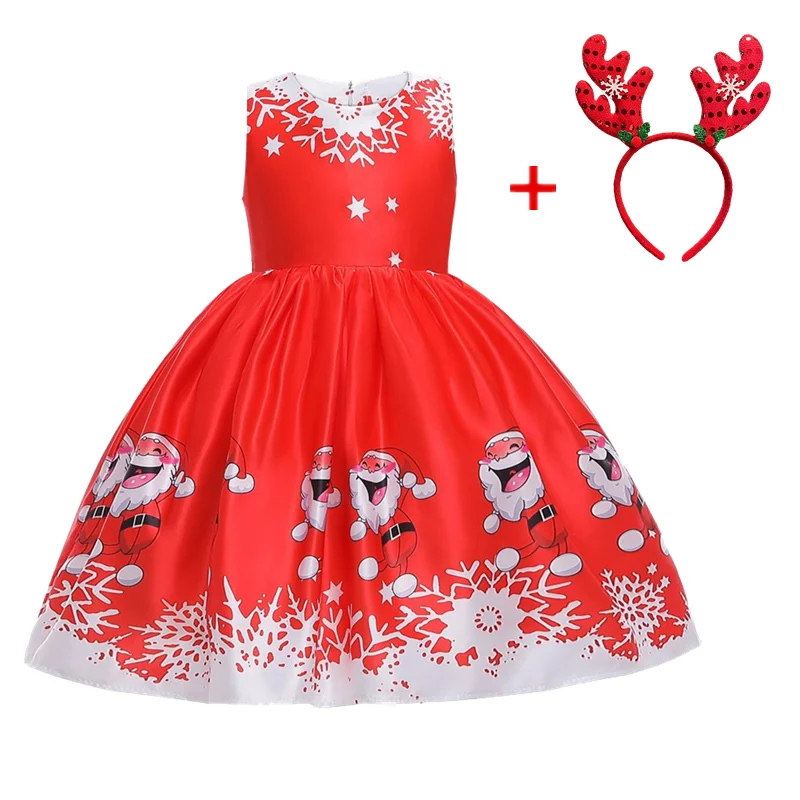 Kids Christmas Red Dresses for Girls Santa Claus Snowman Xmas Princess Costume 2024 New Year Party Evening Ball Gown for 4-10Yrs