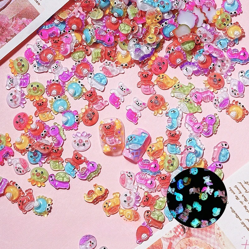 50pcs Cartoon Resin Nail Accessories Luminous Dreamy Ocean Ice Penetrating Jellyfish Shell Nail Decoration DIY Nail Products