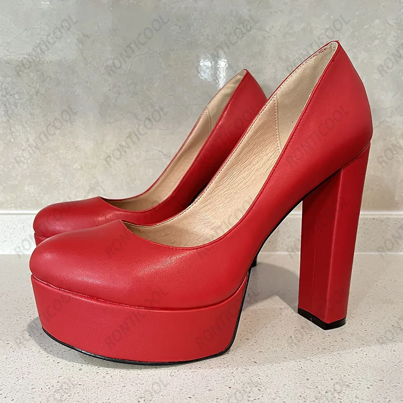 

Ronticool Customize Color Women Platform Pumps Block Heels Round Toe Beautiful Nude Green Party Dress Shoes US Plus Size 5-20