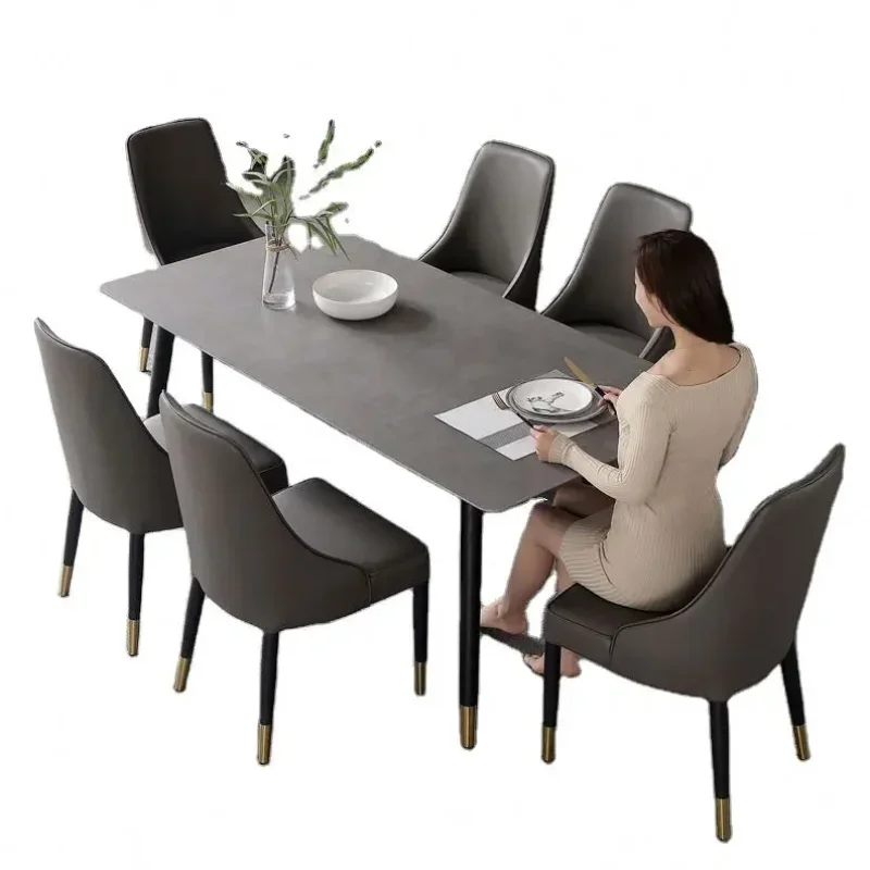 

For Small Apartment Solid Wood Marble Dining Table Set Rock Plate Rectangular Table and Chair