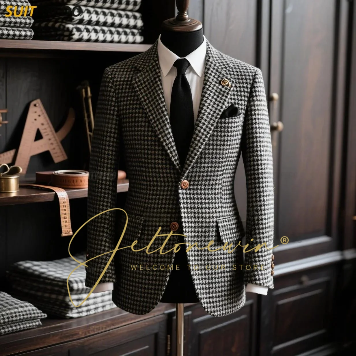 

Houndstooth Business Blazer Suits For Men 2025 Plaid Notched Lapel Suit Jacket Formal Male Fashion Coat