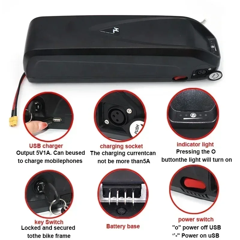 Hailong Battery 48V 36V 52V 20Ah 30Ah for 250W~1000W Waterproof LithiumBattery + Charger