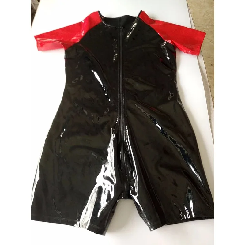 Mens PVC Bright Leather Jumpsuit Sexy Slim Leather Overalls for Men