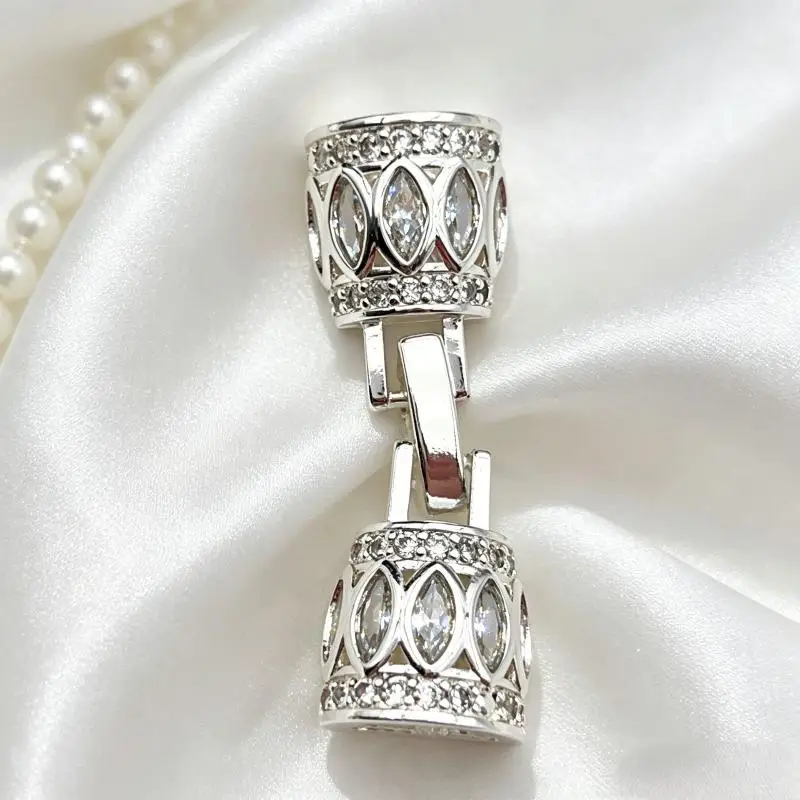 Kupferbeschichteter Goldener Retro-Halskette mit Zirkonia und mehreren Perlenreihen, Armband-Verbindungsschnalle, DIY-Schmuckherstellungsmaterial – Detail 3