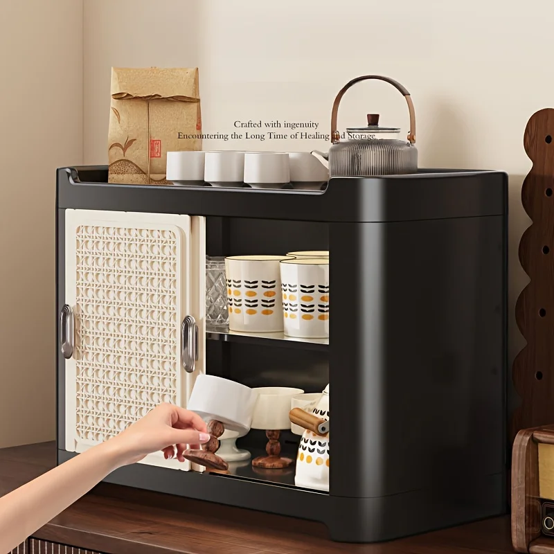 

Органайзер для кофейных кружек с выдвижной дверцей, 2+1 яруса, с большой столешницей и верхним поддоном — компактная двухуровневая полка для кружек