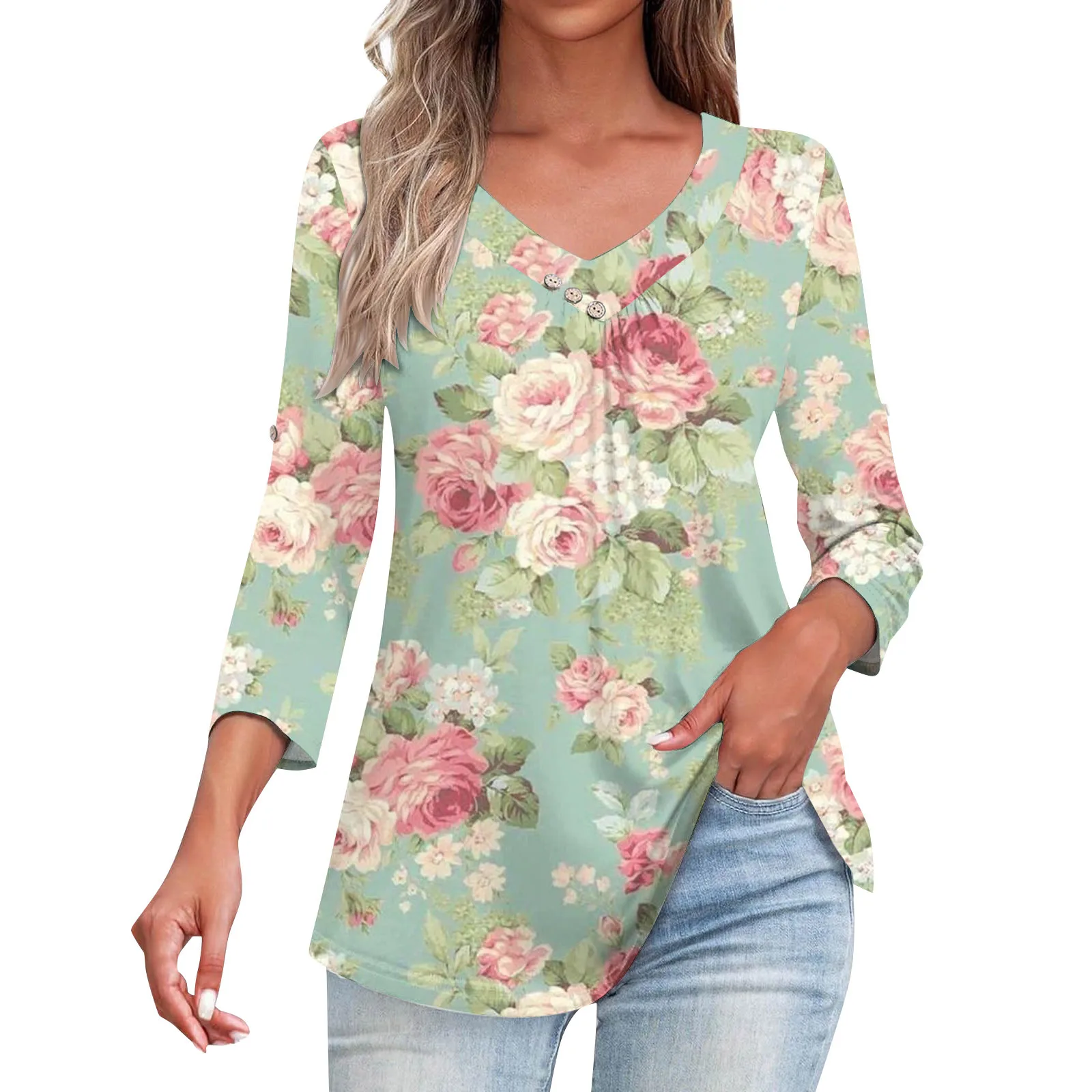 2024 Sprint Long Sleeve Elegant Women Tops Cactus Print Casual T Shirt For Women T-shirt Office Top Femme