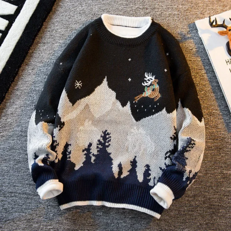 

Geometric Pullover Long Sleeve Men's Threaded Round Neck Contrasting Color Fashionable Casual Top