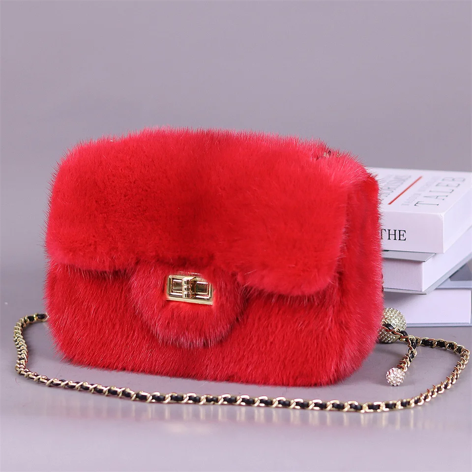 Women's Luxury Bags Designers Handbag Women Mink Fur Bag Crossbody Bags Female Chains Shoulder Hand Bags Purses Fur Handbags