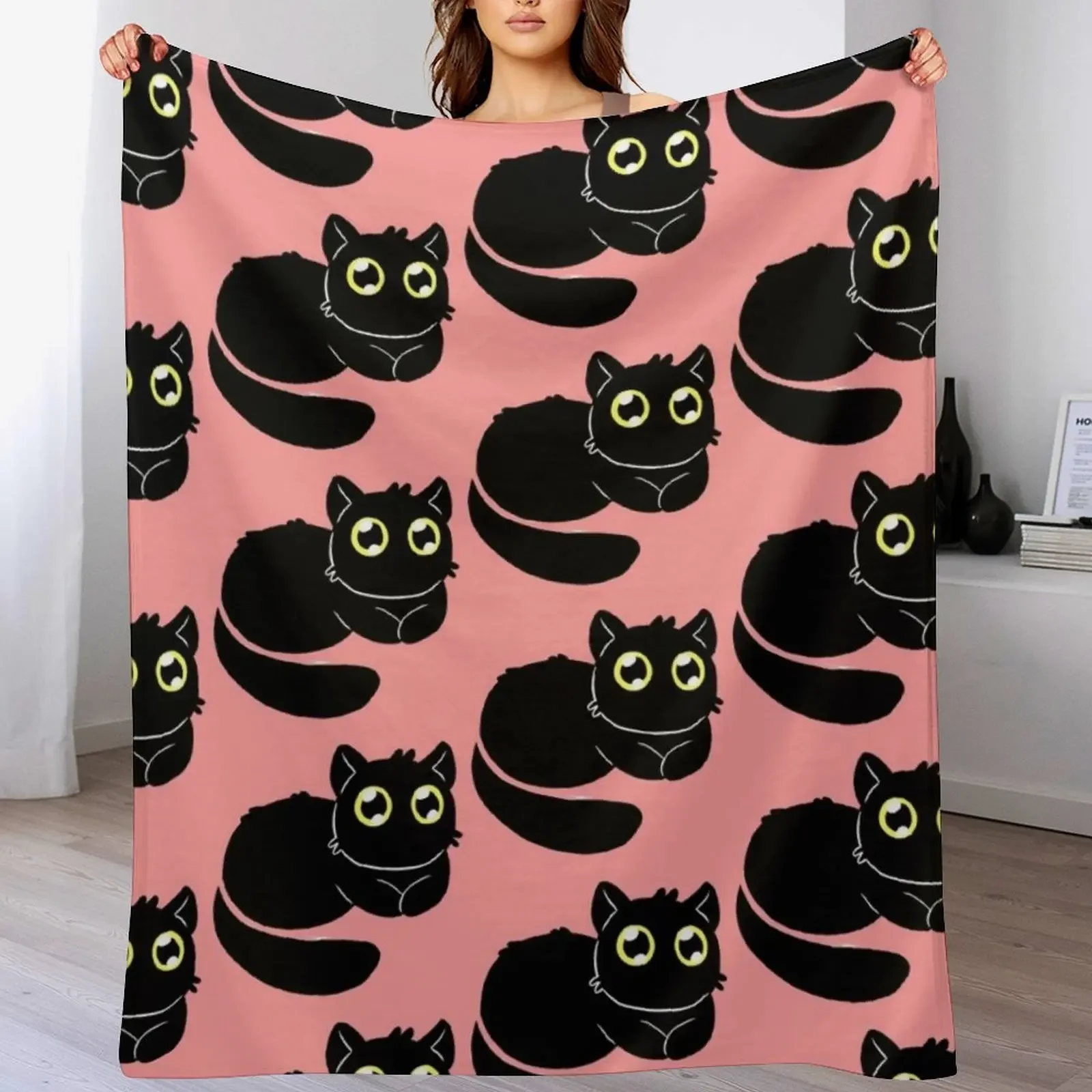 

Black Cat Throw Blanket Travel Size Cozy Blanket for Plane Train