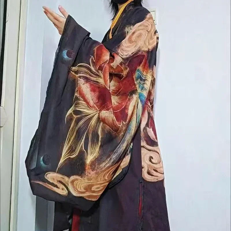 Conjuntos de fantasia chinesa hanfu cosplay para casais, estampa tradicional antiga, vermelho e preto, homens e mulheres, conjuntos de carnaval, plus size, xl