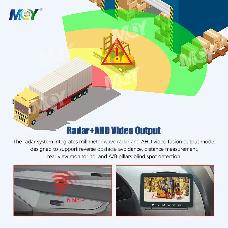 MCY Wired Parking Reverse Radar System With Radar Camera and 7Inch Beep Sound Warning Display for Auto Vans Rv Trailer