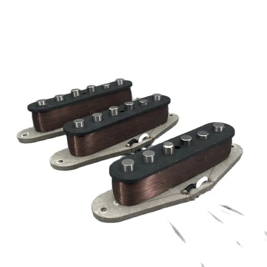 ST Vintage V70 SSS Handwound Alnico 5 Guitar Pickups, Grey Bottom Plate, Plain Enamel Wires