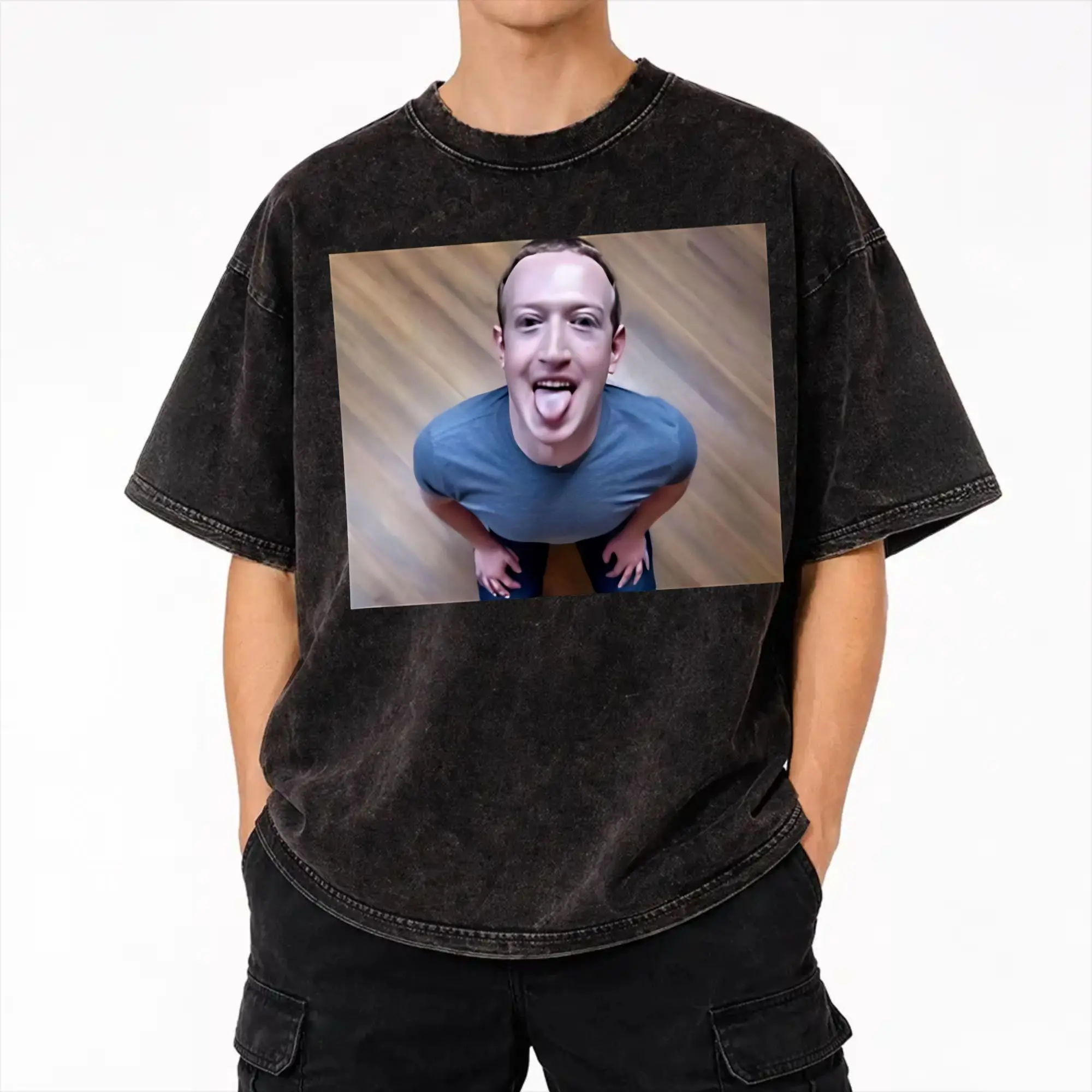 Mark Zuckerberg On His Knees Washed T Shirts Streetwear Hip Hop Novelty T-Shirts  Tee Shirt Men Women Short Sleeve High Street