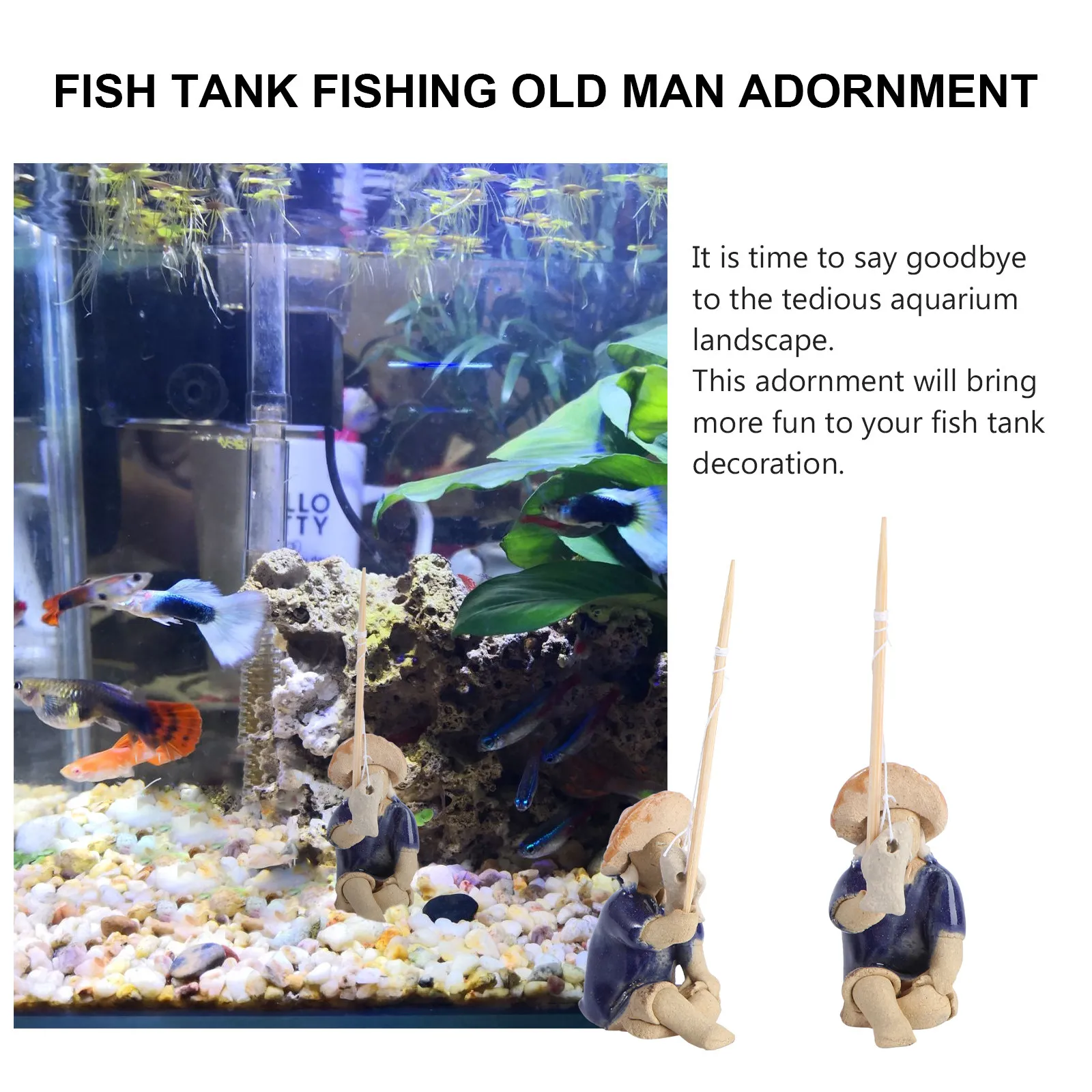 2Pcs Fisherman Absorbing Stones Decorative Aquarium Bonsai Adornments Fish Tank Decorations Garden Outdoor Ornament