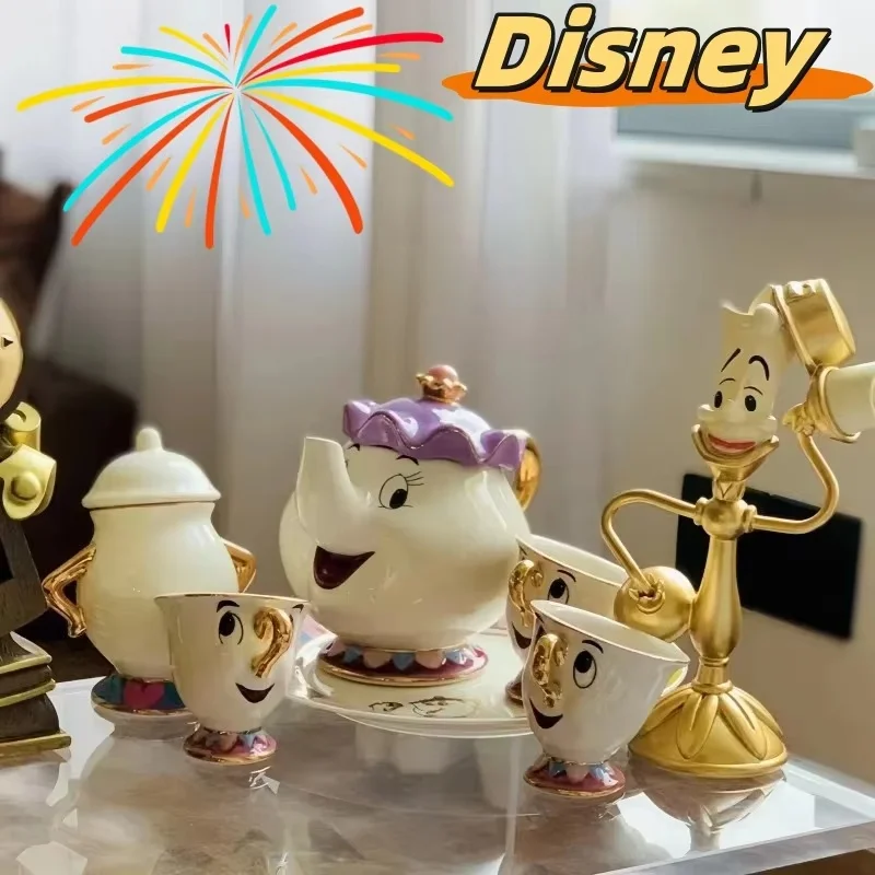 Disney Kawaii Teapot Cartoon Beauty And The Beast Coffee Pots Mug Mrs Potts Chip Cup Tea Pots Cup One Tea Sets Holiday Present