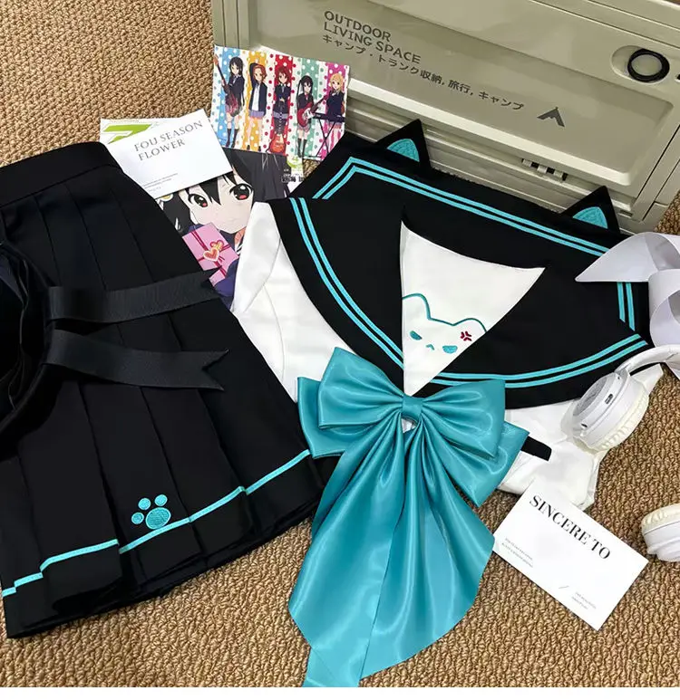 Uniforme JK de doble pecho de estilo japonés, traje de marinero dulce de estilo universitario, traje bordado con patrón de gatito, traje femenino de manga corta