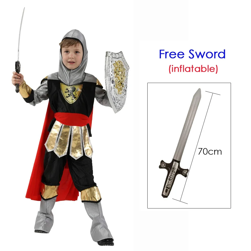 

4-10Y Kids Children Royal Medieval Warrior Knight Costume for Boys With Inflatable Sword Purim Book Day Costumes Fancy Dress