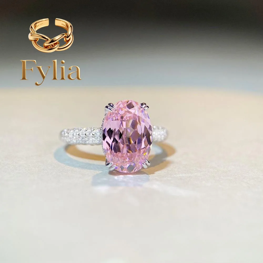 Fylia Jewelry   Luxury Solid Platinum PT950 Women's pink diamond ring women's candy color moissanite diamond ring