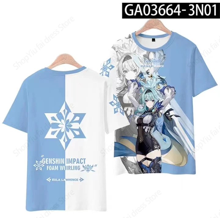 Camiseta con estampado 3d de Anime Genshin Impact, camiseta a la moda para hombres y mujeres, camisetas para niños, camisetas de manga corta, camiseta Kawaii para niñas