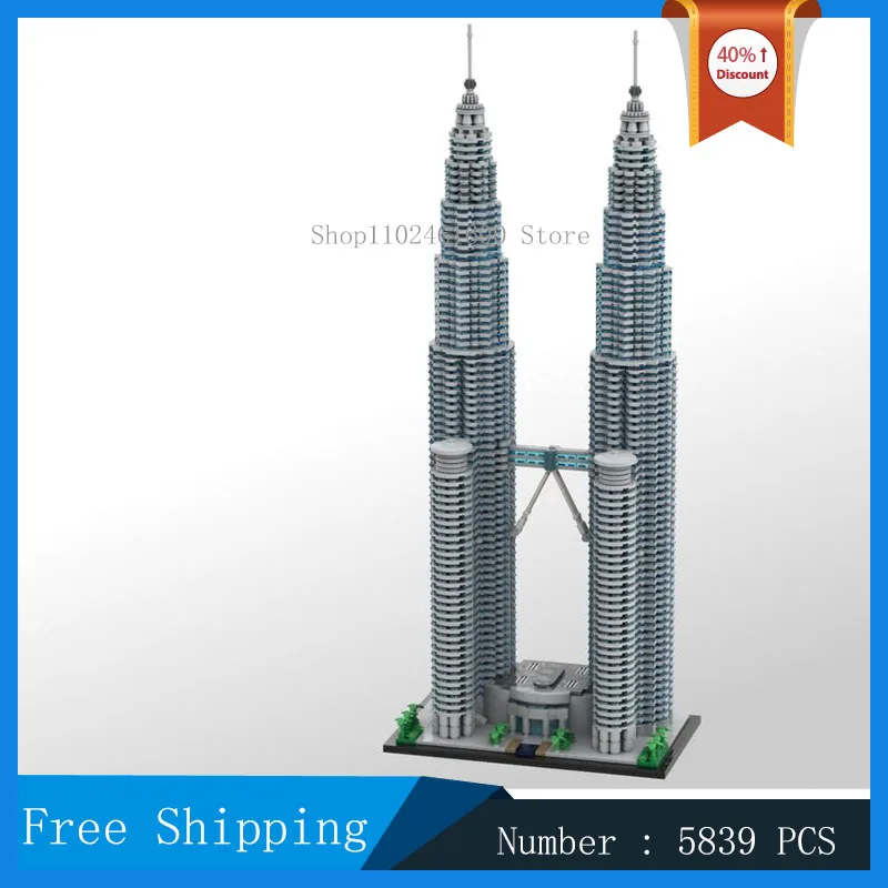 

MOC Urban Architecture Petronas Towers 1:800 Scale Model Building Block Set Modern Building Collection Toy Gifts