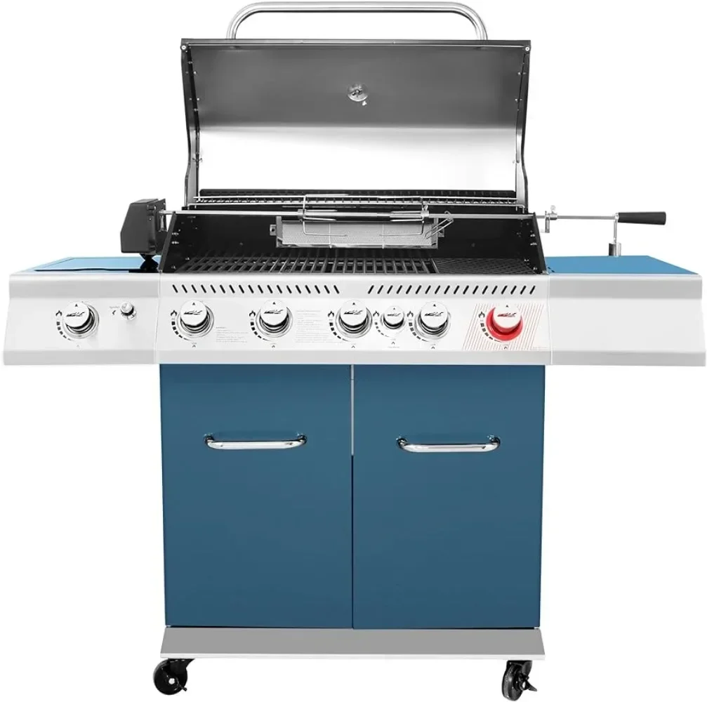 Propangas grill im 5-Flammen-Grillschrank mit Rotisserie-Kit Sear-Brenner Heck brenner und Seiten brenner