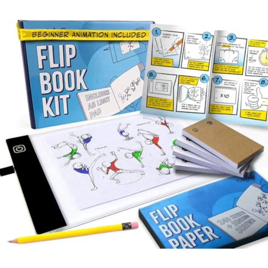 

Flip Book Kit with LED Light Pad. Includes 240 Sheets Flip Book Paper with Screws for Drawing and Tracing. Animation Paper/Blan