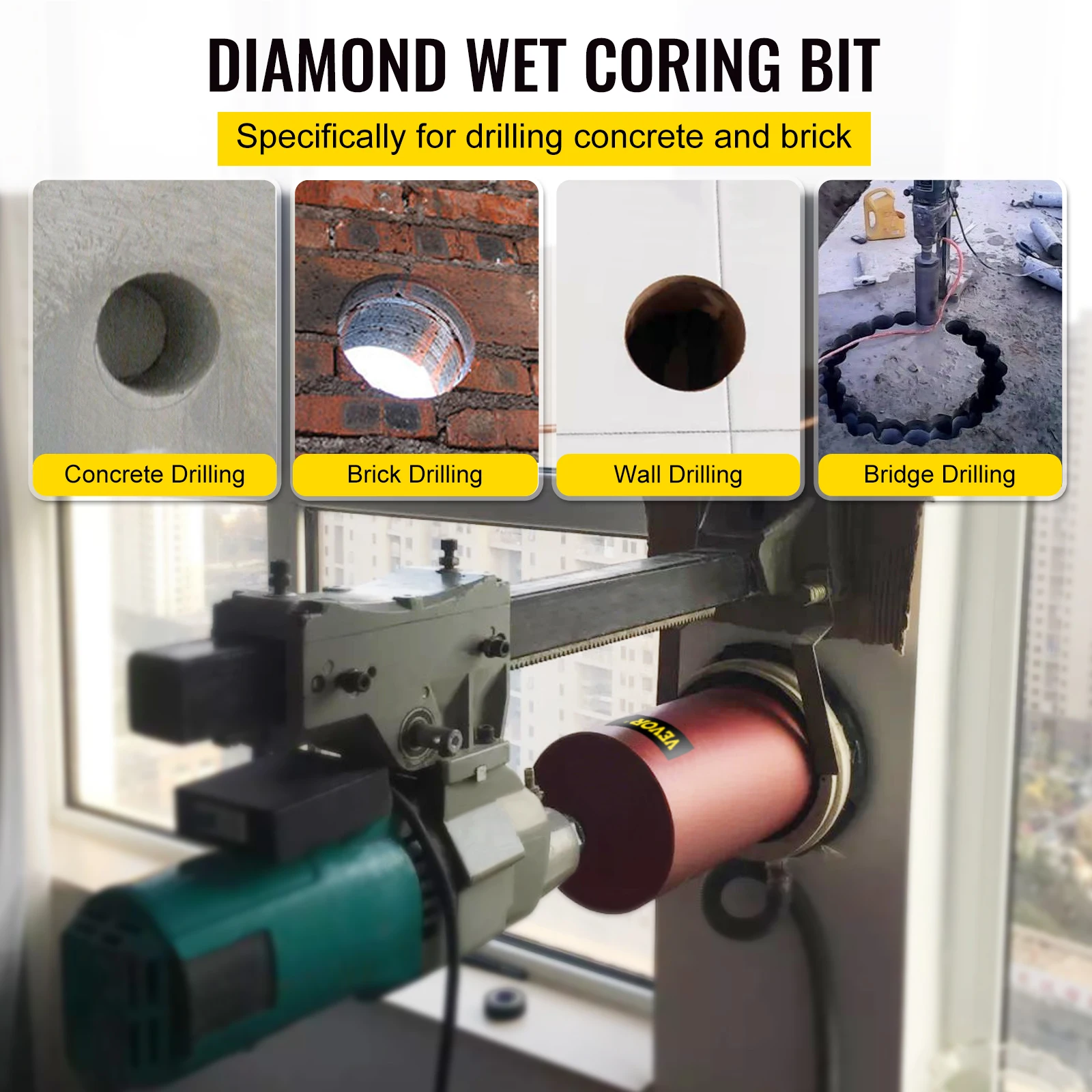 VEVOR Kim Cương Lõi 450Mm Chiều Dài 5/4in Đa Năng Ren Lỗ Cắt Cho Khoan Bê Tông Gạch Nề đá Cẩm Thạch W/Lưỡi Dao