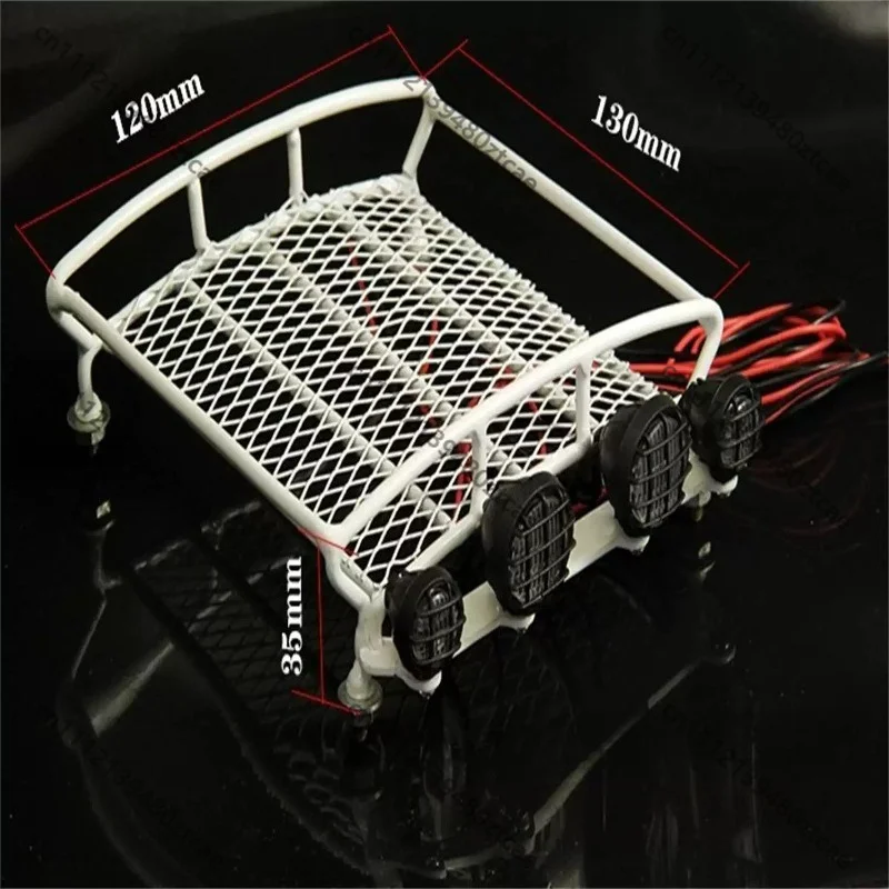 1/10 RC Rock Crawler Roof Luggage Rack With LED Light Housing, Universal Mod Part For TRX4 AXIAL, Hobby Spare‑Part