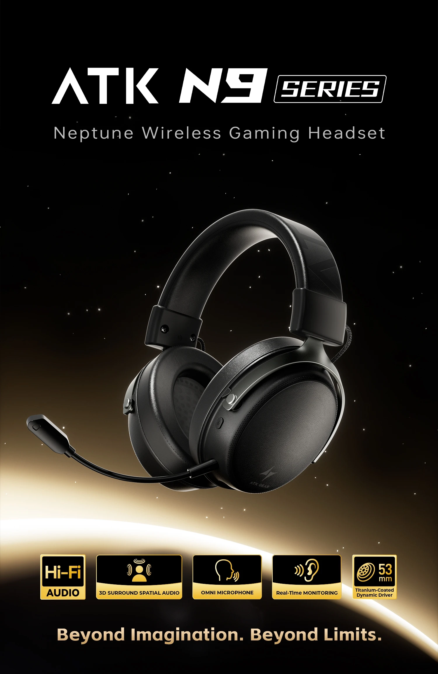 ATK N9 Pro/Ultra E-sports Headset with Mic Low latency Four Mode Wireless Gaming lightweight headphone noise reduction 2.4GHz