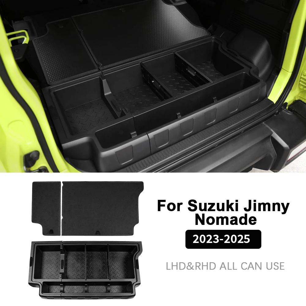 

Для Suzuki Jimny Nomade 5-дверный 2023 2024 JB74 JB64: Органайзер для багажника из ABS-пластика, контейнер для хранения, задний грузовой отсек, короб для упорядочивания пространства