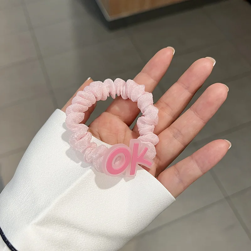 Fascia elastica per capelli con cuore di orso di colore rosa fluorescente primaverile per ragazza bambini Cute Kawaii Fairy Hair Rope Tie Headwear