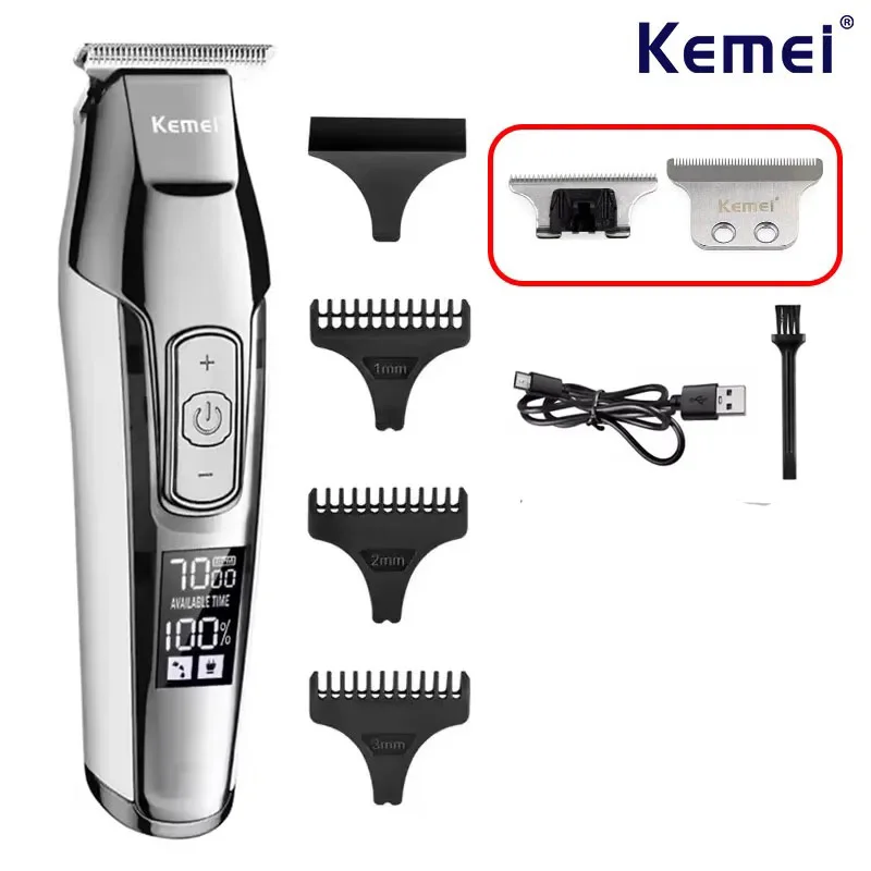 

Kemei 5027 Парикмахерская машинка для стрижки волос с нулевым зазором, аккумуляторная машинка для стрижки волос, машинка для стрижки волос на подкладке, ЖК-дисплей для сухого бритья