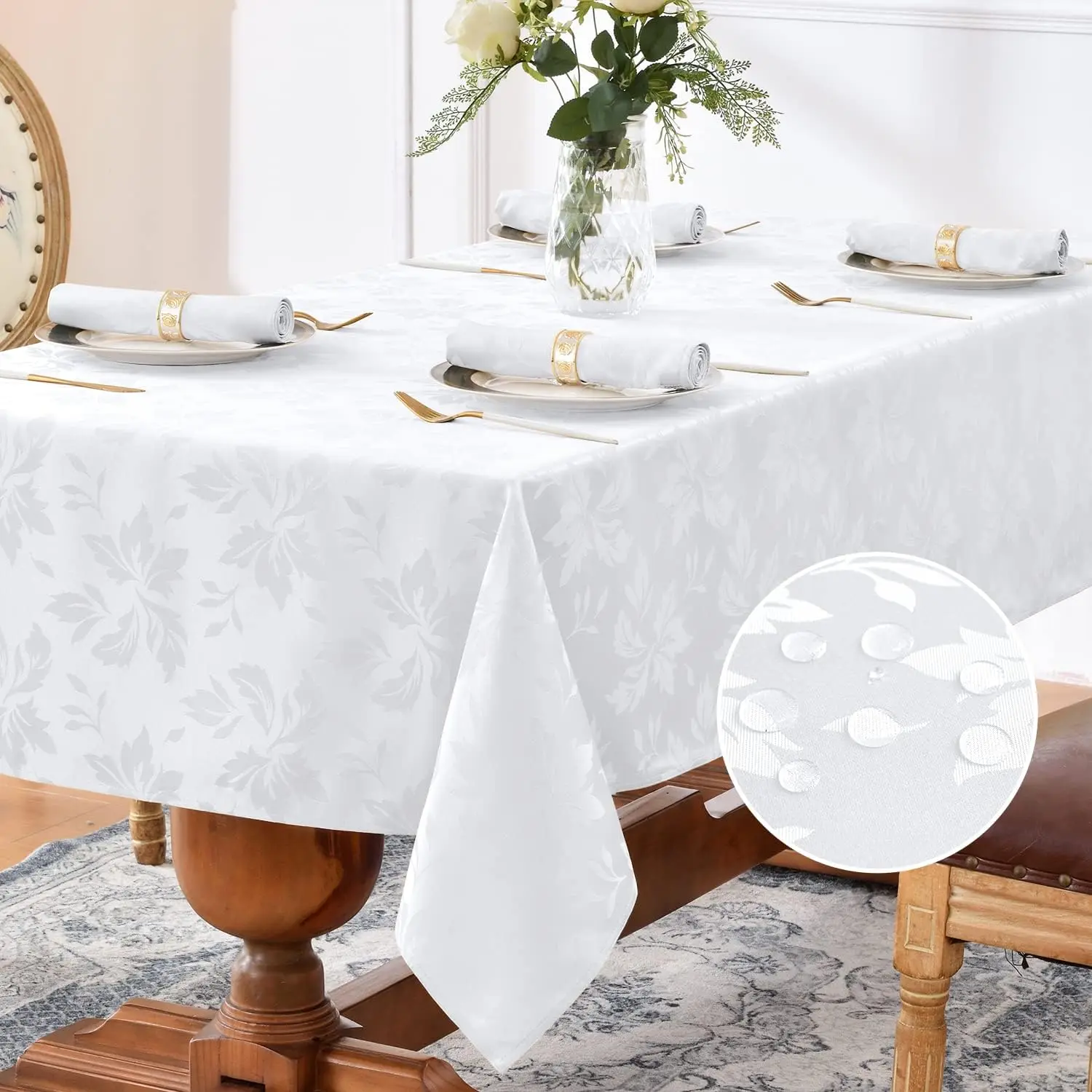 

Jacquard Rectangle Tablecloth - Waterproof Damask Floral Pattern Decorative Table Cloths Heavy Weight Fabric Table Covers for Di