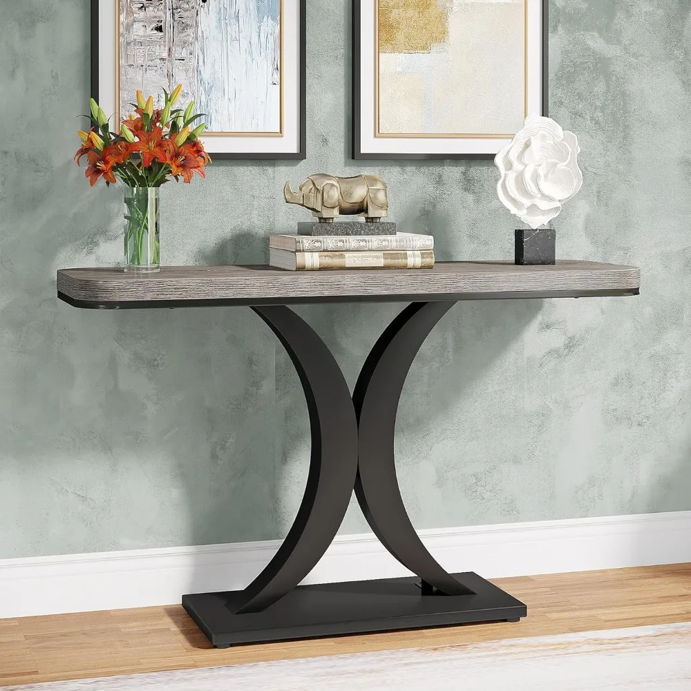 

Industrial Console Table, 40 inch Narrow Entryway Foyer Table with Geometric Base, Rustic Hallway Accent Table for Li