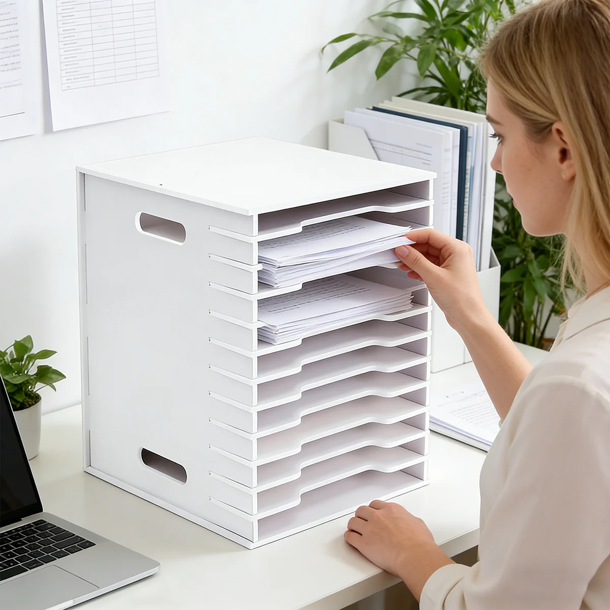 

Настольный органайзер для файлов на 12 слоев, белая полка для хранения бумаг из ПВХ, лоток для документов с возможностью самостоятельной сборки для офисных принадлежностей, папка для файлов формата А4 H
