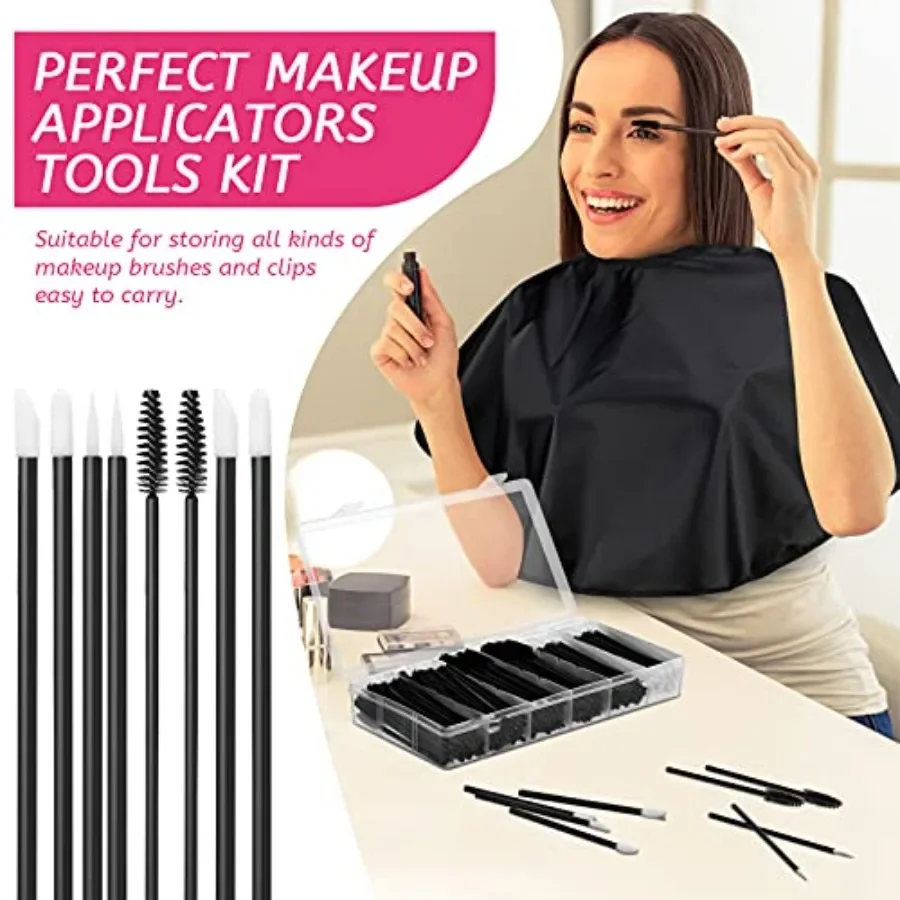 260 Pieces Disposable Makeup Tools Kit with Eyeliner Brushes Mascara Wands Lipstick Applicators Plastic Organizer Box Short