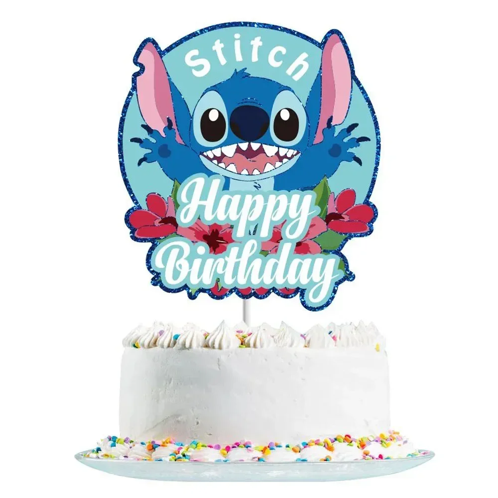 Disney-adorno para pastel de Lilo & Stitch, decoración para fiesta de feliz cumpleaños, Bandera de inserción para pastel, suministros de bricolaje para hornear para Baby Shower, regalo para niños