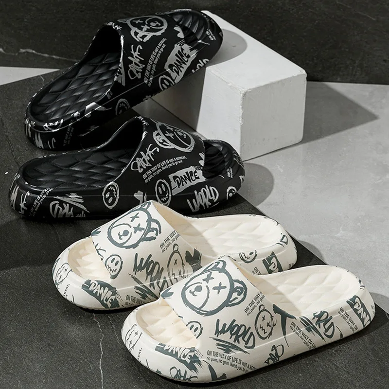 

2026 новые мужские тапочки с медведем из пены с эффектом памяти, летние домашние и уличные сандалии на толстой подошве